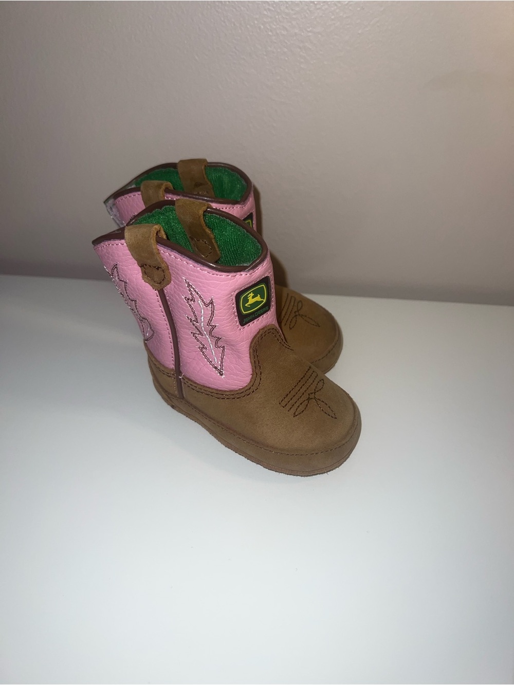 John Deere Pink and Brown Baby' Pull-On Cowboy Boots size 2M